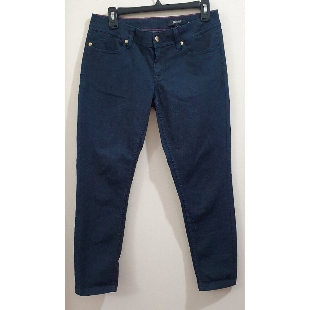 Just Cavalli Luxury Skinny Jeans Metallic Blue Size 27